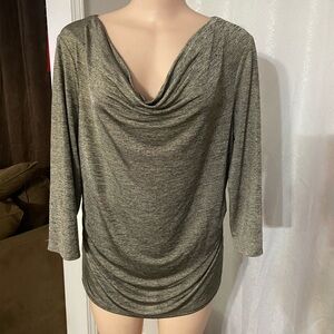 7th Avenue New York & Company Draped Shimmer Long Sleeve blouse top woman Large